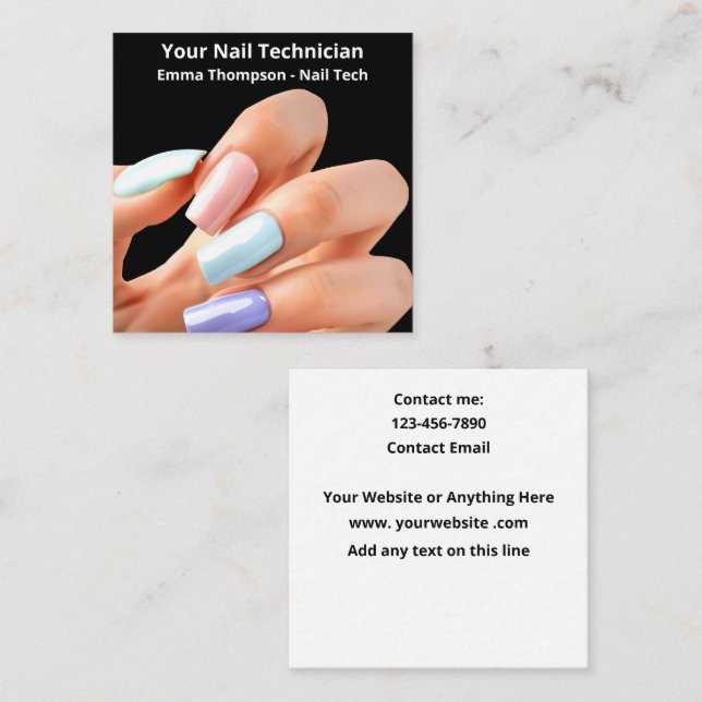 Colourful Swimming Nail Technician Simple Fingerna Square Business Card (Front/Back)