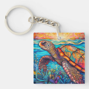 Colourful Swimming Sea Turtle Key Ring