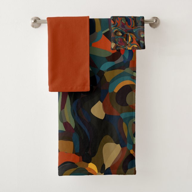 colourful swirl abstract bath towel set (Insitu)
