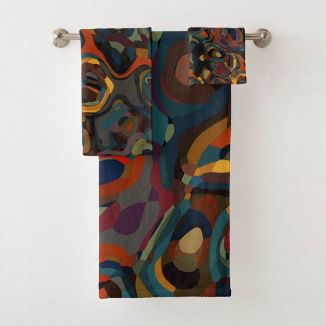 colourful swirl abstract bath towel set (Insitu)