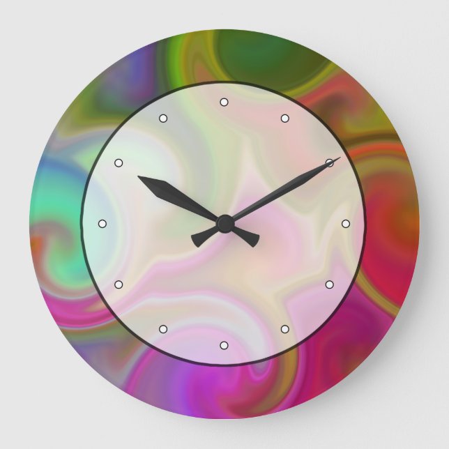 Colourful Swirl Abstract. Large Clock (Front)