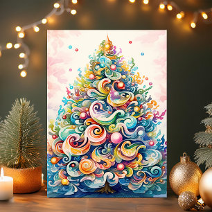 Colourful Swirl Christmas Tree Holiday Card