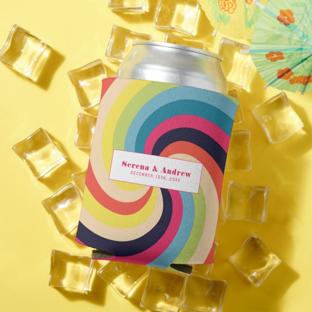 Colourful Swirl Retro Wedding  Can Cooler (In Situ Summer)