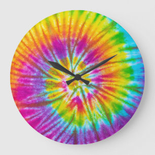 Colourful Swirl Tie-Dye Abstract. Large Clock
