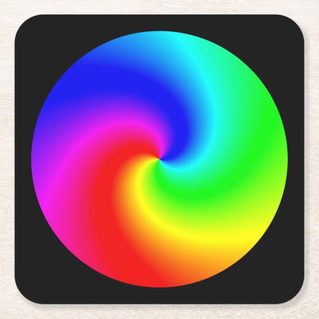 Colourful Swirling Blended Colour Wheel Square Paper Coaster (Front)