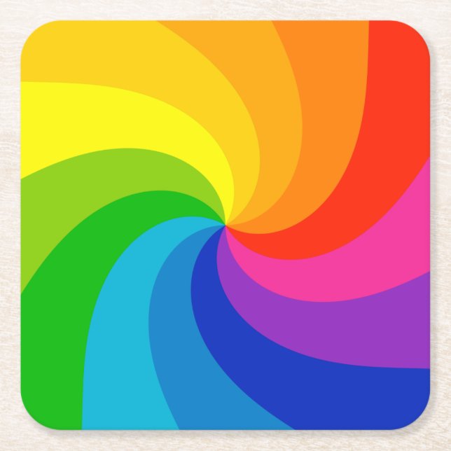 Colourful Swirling Colour Wheel Square Paper Coaster (Front)
