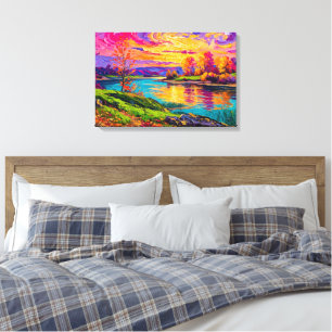 Colourful Swirling Sunset River Textured Canvas Ar Print