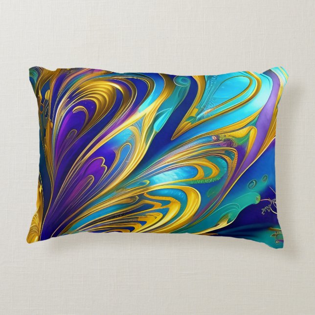 Colourful Swirls Abstract, blue gold purple Decorative Cushion (Back)