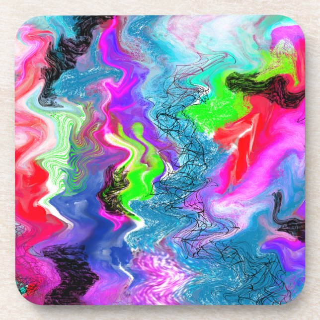 Colourful Swirls and Lines Abstract Fluid Art   Coaster (Front)