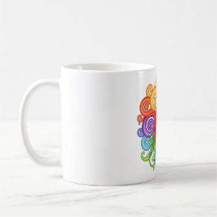 Colourful Swirls and Red Rose Art Coffee Mug