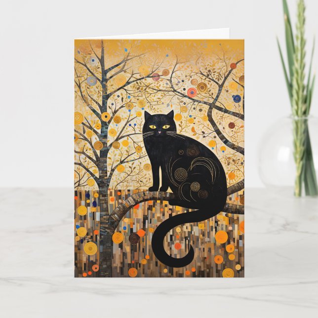 Colourful Swirls and Whirls Black Cat Card (Front)