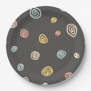 Colourful Swirls Black Party Plate