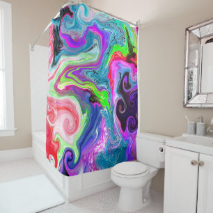Colourful Swirls Marble Fluid Art   Shower Curtain
