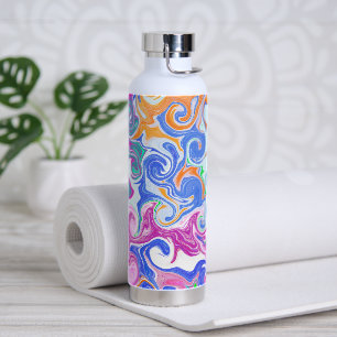 Colourful Swirls Marble Fluid Art Water Bottle