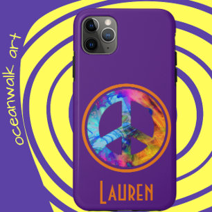 Colourful Swirls Peace Sign on Bold Purple Case-Mate iPhone Case