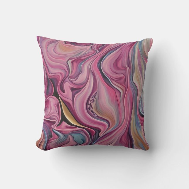 Colourful Swirls Pink Blue Gold Throw Pillow (Front)