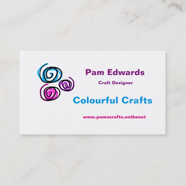 Colourful swirls & text business cards (Front)