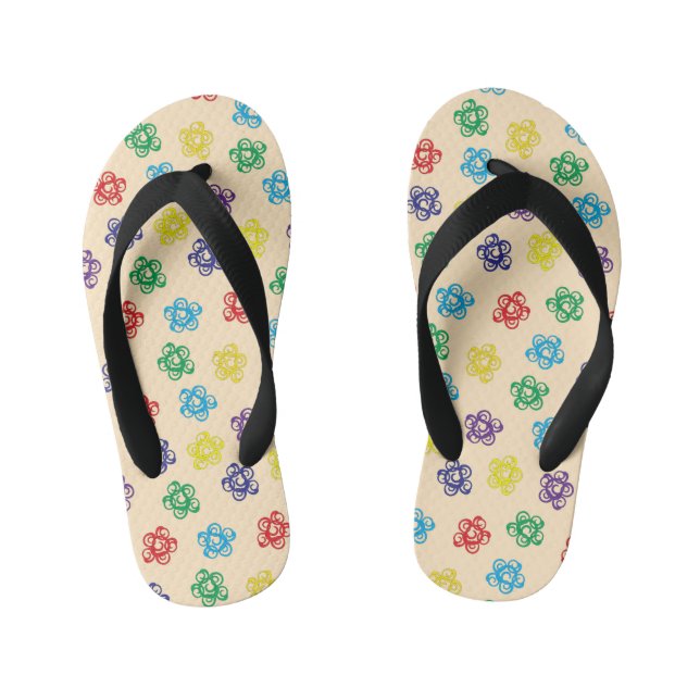 Colourful Swirly flowery geometric circles Kid's Jandals (Footbed)