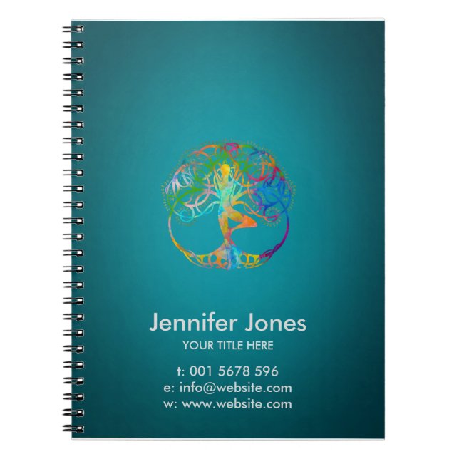 Colourful  symbol for Vriksasana - Yoga Tree pose Spiral Notebook (Front)