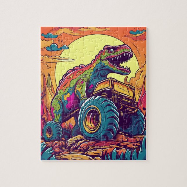 Colourful T-Rex Dinosaur Monster Truck  Jigsaw Puzzle (Vertical)