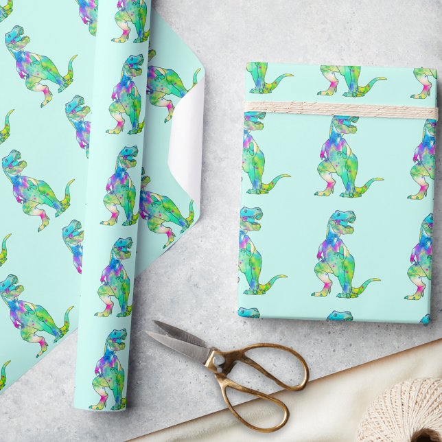 Colourful T-Rex Dinosaur Pattern Wrapping Paper (Colorful T-Rex dinosaur pattern green wrapping paper)