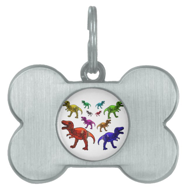 Colourful T-Rex Pet Tag (Front)
