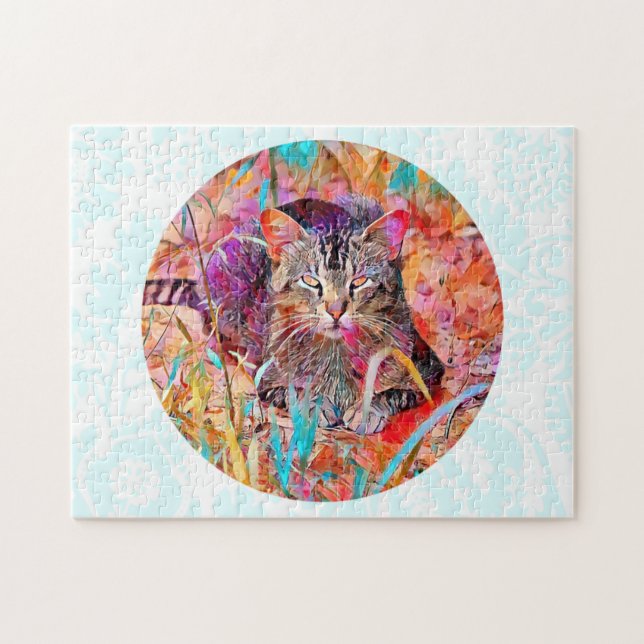 Colourful Tabby Cat Art Puzzle (Horizontal)