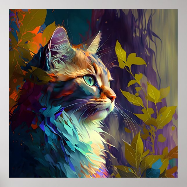 Colourful Tabby Cat Poster (Front)