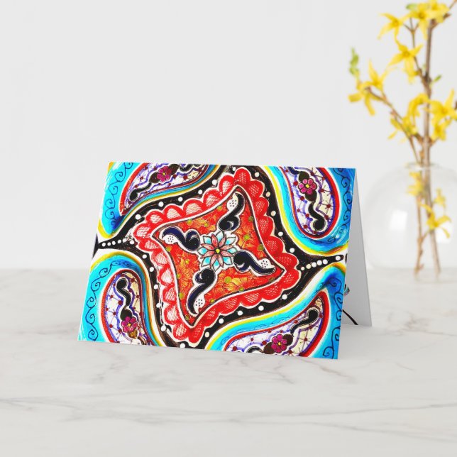 Colourful Talavera Mexico Greeting Card (Yellow Flower)