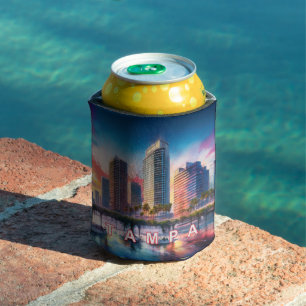 Colourful Tampa Skyline Abstract Art Can Cooler