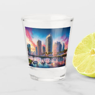 Colourful Tampa Skyline Abstract Art Shot Glass