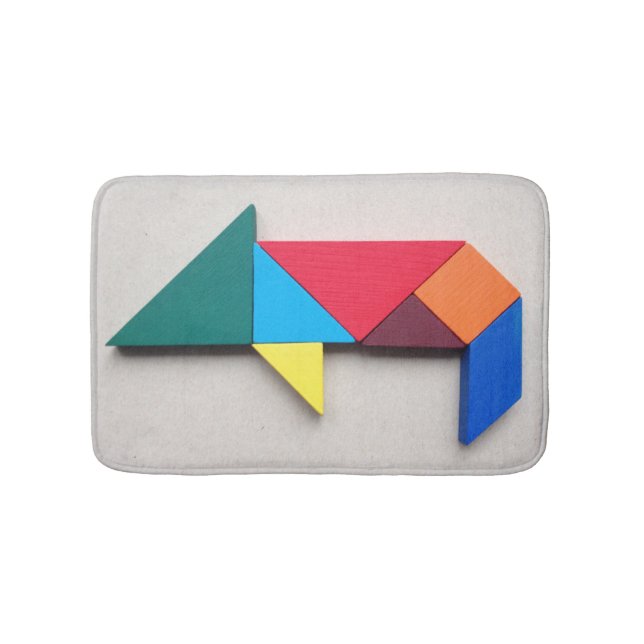Colourful Tangram pig Bath Mat (Front)
