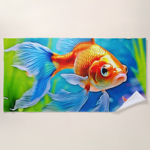 Colourful Tank Goldfish Design Beach Towel