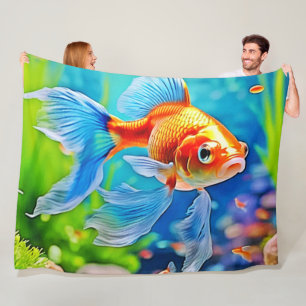 Colourful Tank Goldfish Design Fleece Blanket