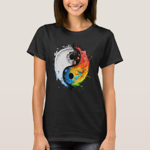 Colourful Taoism Yin Yang Splash on Zen Taijitu Yi T-Shirt