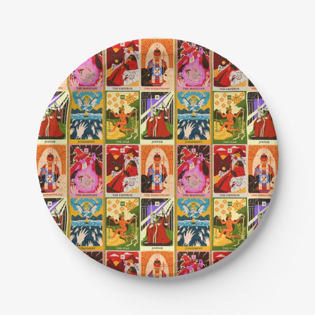 Colourful Tarot Card Illustrations  Paper Plate (Front)