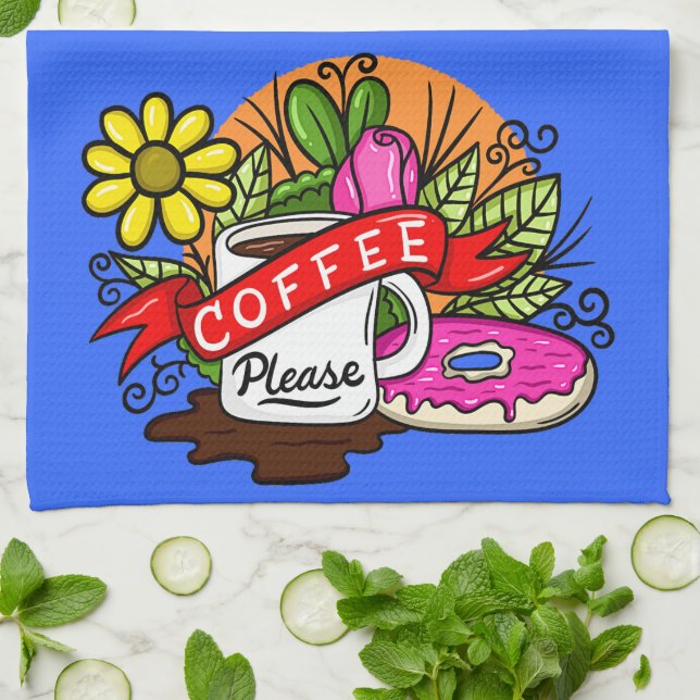 Colourful Tattoo Coffee and Doughnut Tea Towel (Folded)