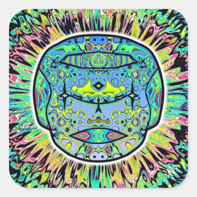 Colourful tattooed skull v1 square sticker (Front)