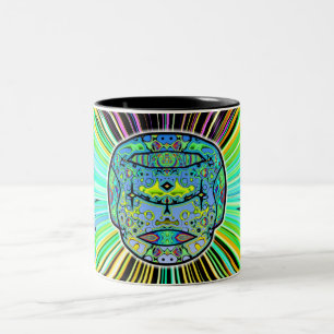Colourful tattooed skull v1 Two-Tone coffee mug
