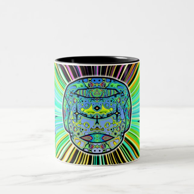 Colourful tattooed skull v1 Two-Tone coffee mug (Center)