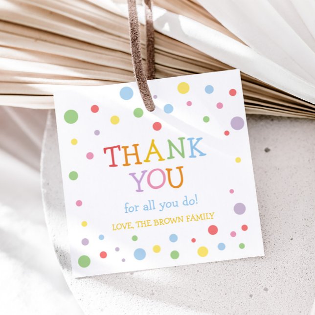 Colourful Teacher Appreciation Square Favour Tags (Teacher Appreciation Square Favor Tags)