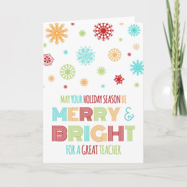 Colourful Teacher Merry & Bright Christmas Card (Front)