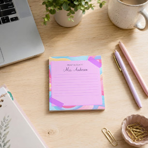 Colourful Teacher Name Rainbow Pastel Waves Notepad