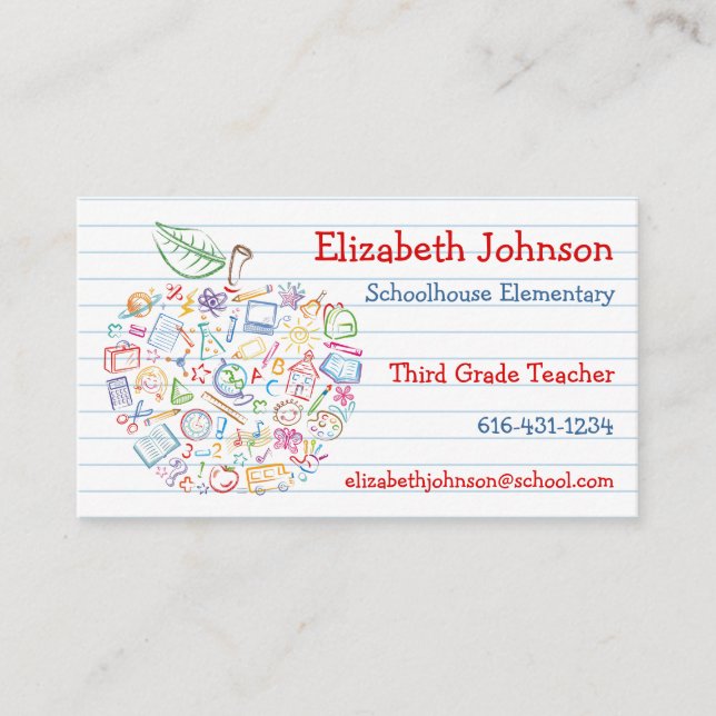 Colourful Teachers Apple Business Card (Front)