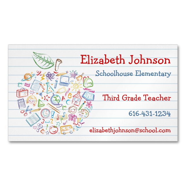 Colourful Teachers Apple Business Card Magnet (Front)