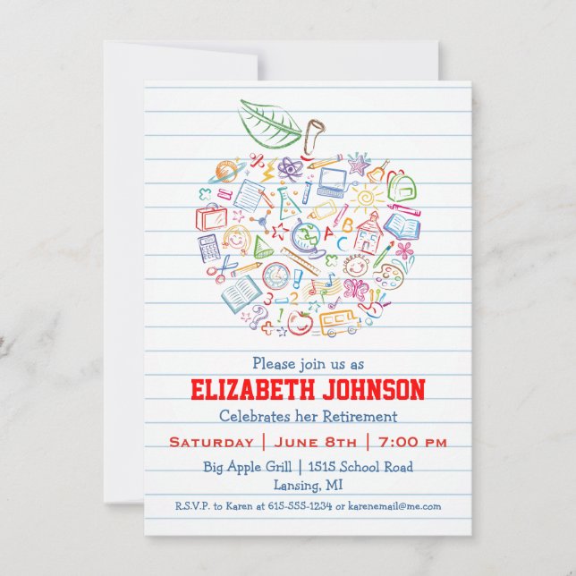 Colourful Teachers Apple Retirement Party Invite (Front)