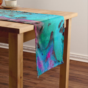 Colourful Teal Abstract Painting Short Table Runner