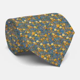 Colourful Teal and Gold Flowers Tie