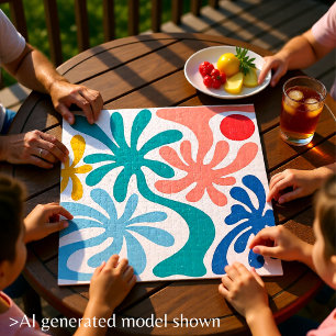 Colourful Teal Coral Abstract Tropical Palms Jigsaw Puzzle