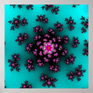 Colourful Teal, Pink and Black Fractal Poster